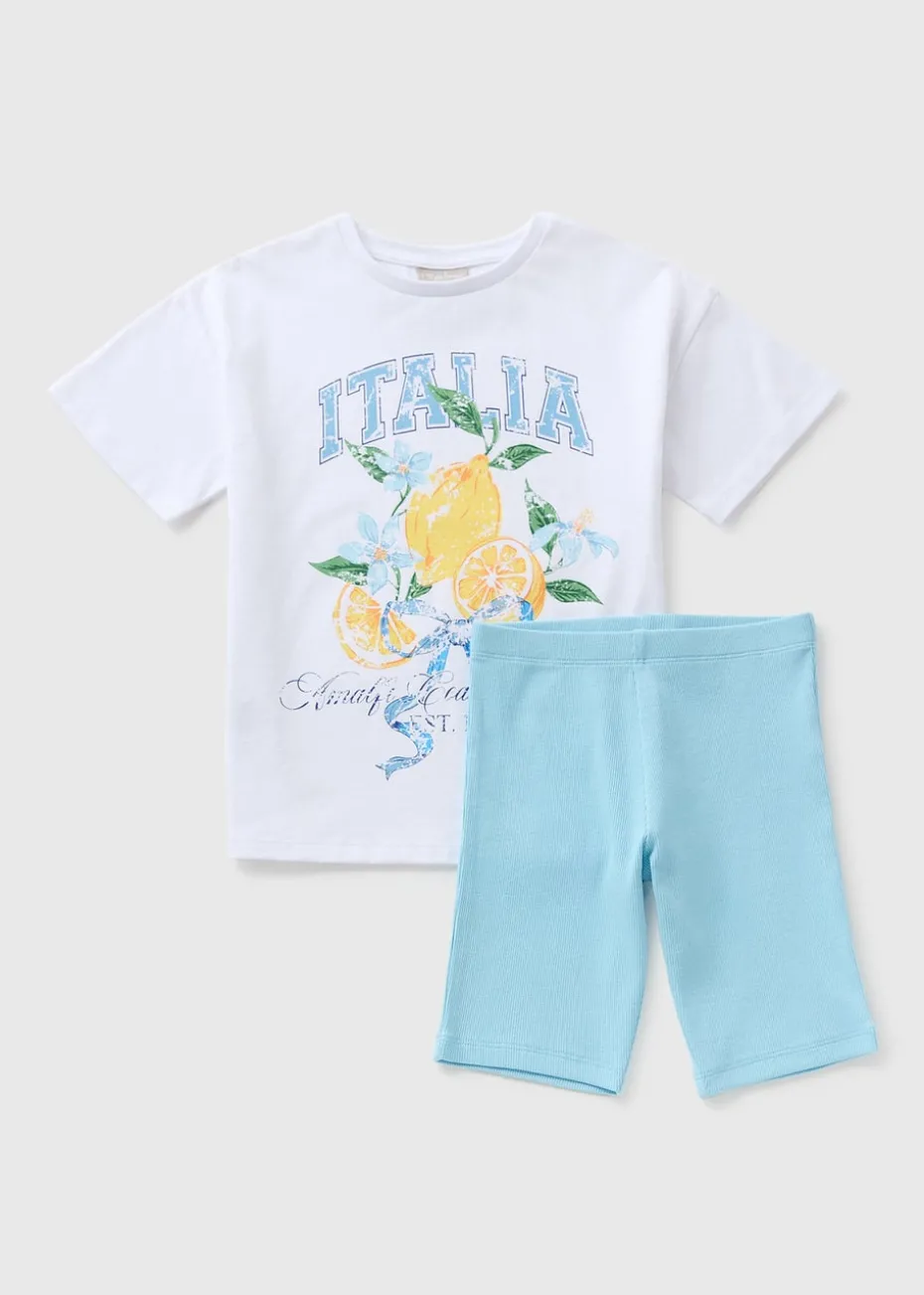 Girls Blue Lemon T-Shirt & Cycle Short Set (7-15yrs)