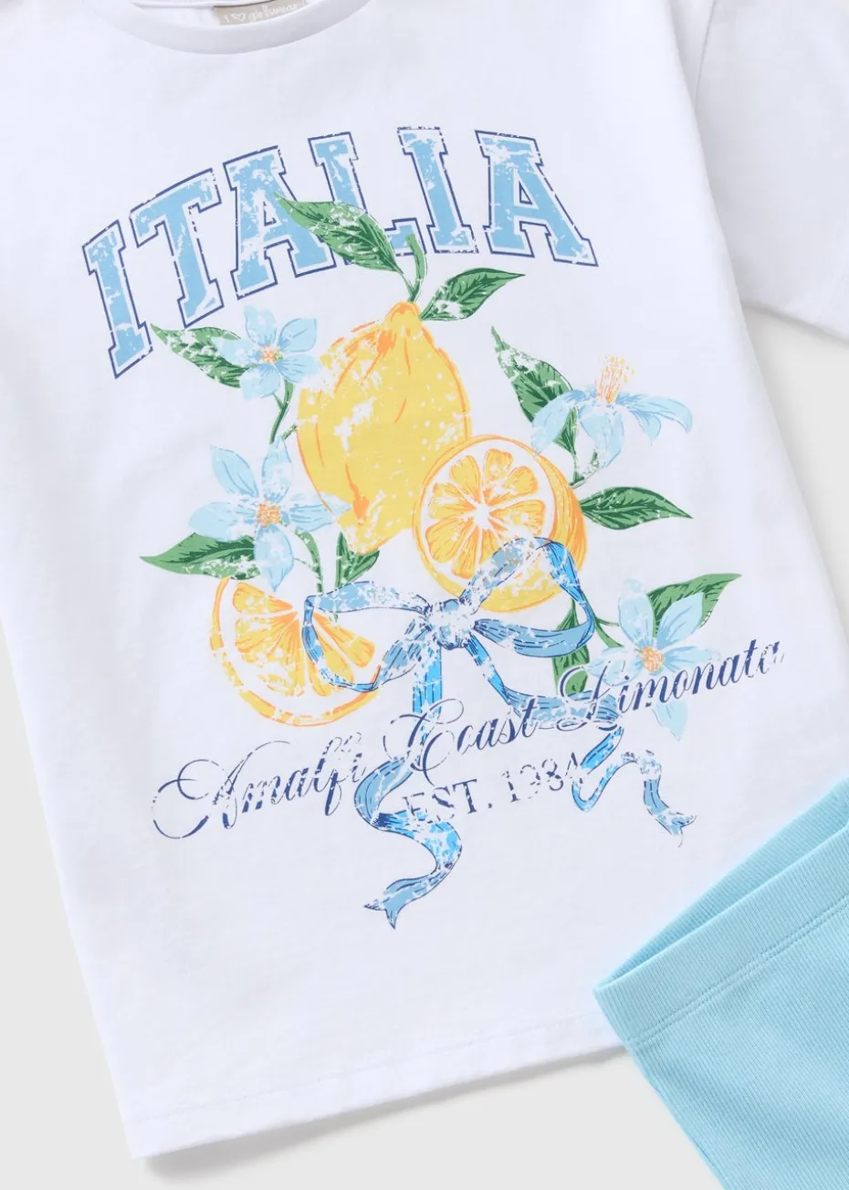 Girls Blue Lemon T-Shirt & Cycle Short Set (7-15yrs)