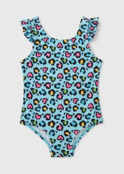 Girls Blue Leopard Swimsuit (1-7yrs)