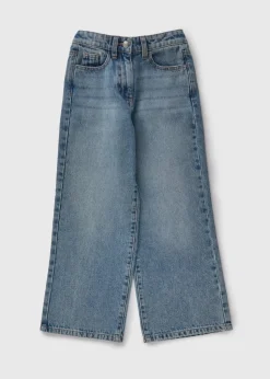 Girls Blue Mid Wash Wide Leg Jeans (7-15yrs)