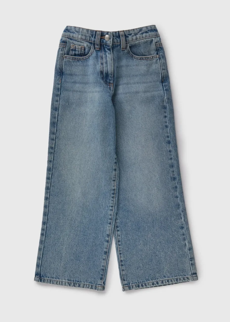 Girls Blue Mid Wash Wide Leg Jeans (7-15yrs)