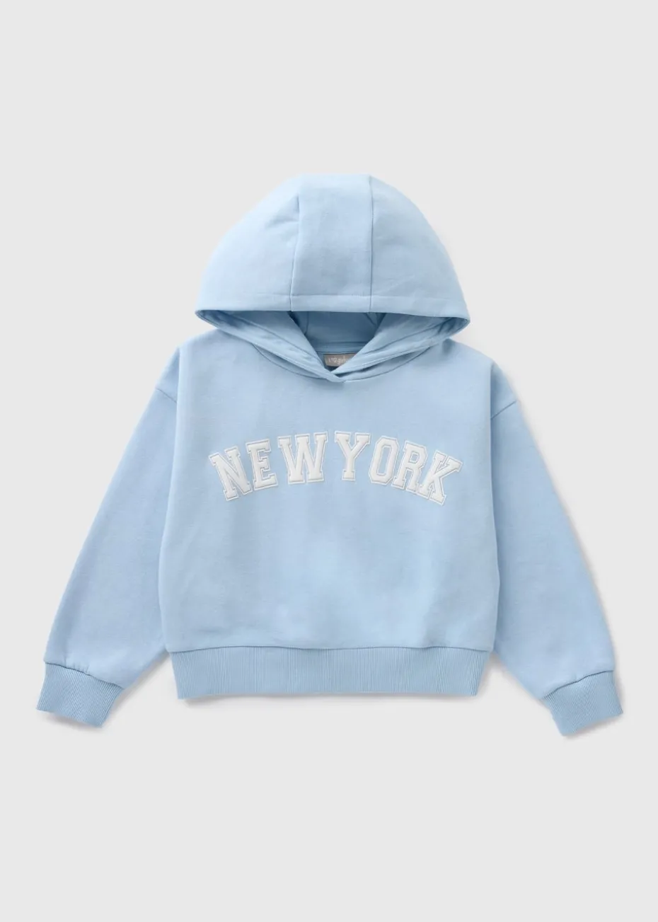 Girls Blue New York Cropped Hoodie (7-15yrs)