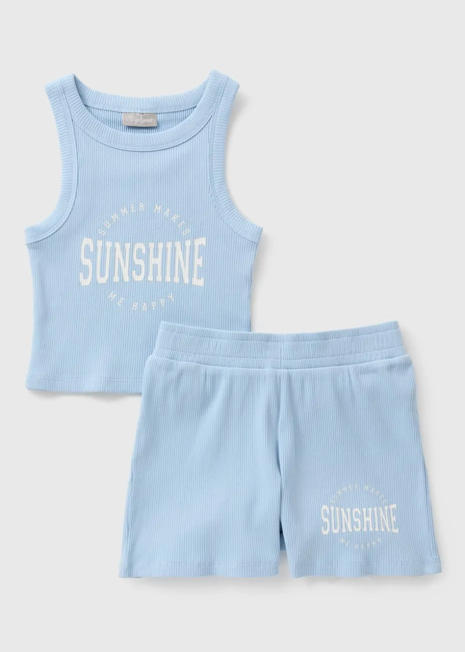 Girls Blue RIbbed Top and Vest Set (7-15yrs)