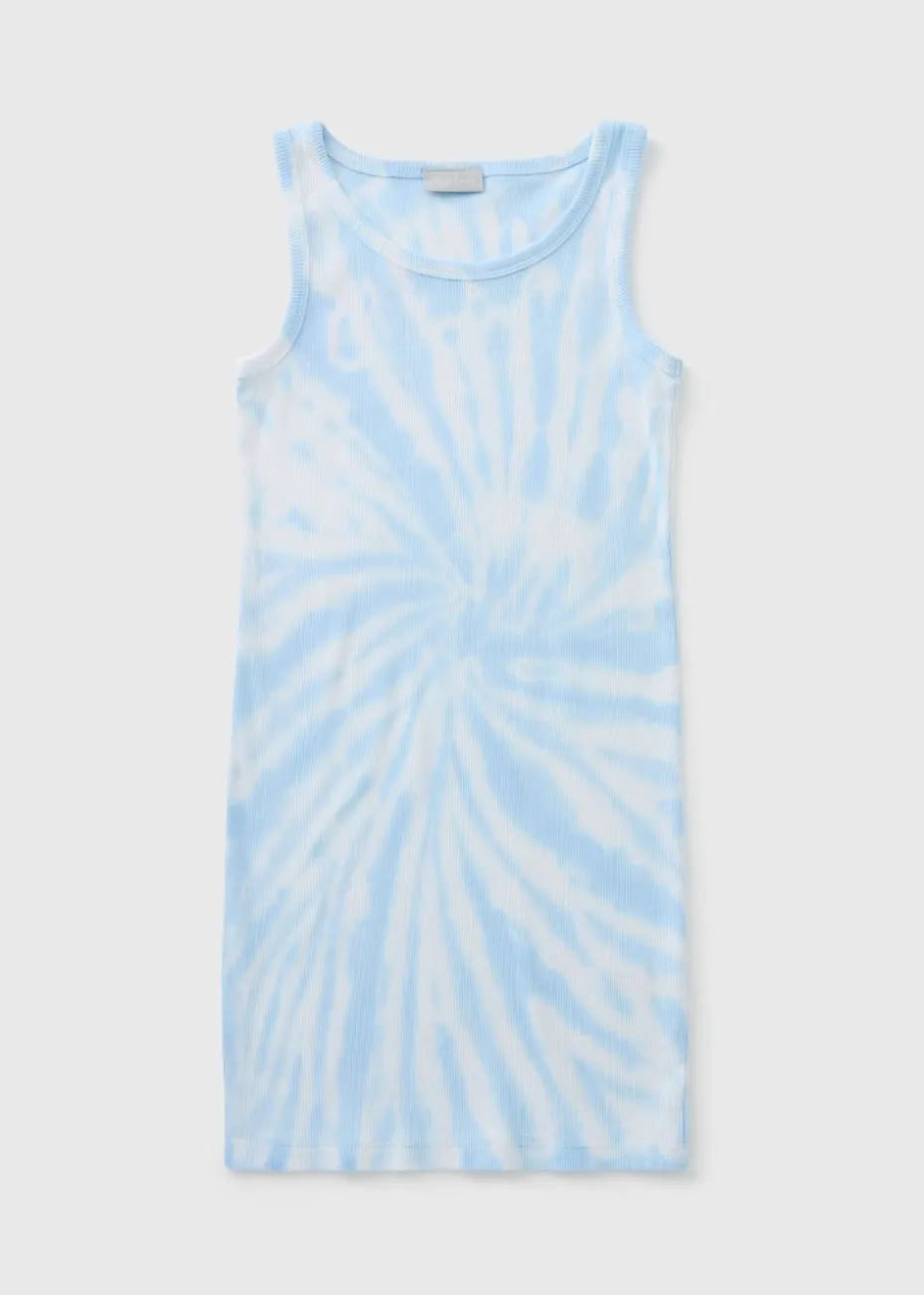 Girls Blue Tie Dye Ribbed Dress (7-15yrs)