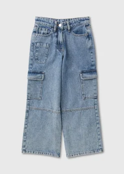 Girls Blue Wide Leg Cargo Jeans (7-15yrs)