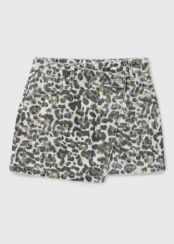 Girls Brown Animal Print Wrap Mini Skirt (7-15yrs)
