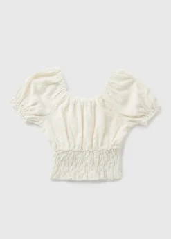 Girls Cream Crinkle Milkmaid Top (7-15yrs)