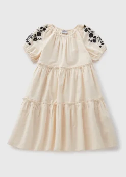 Girls Cream Embroidered Dress (7-15yrs)