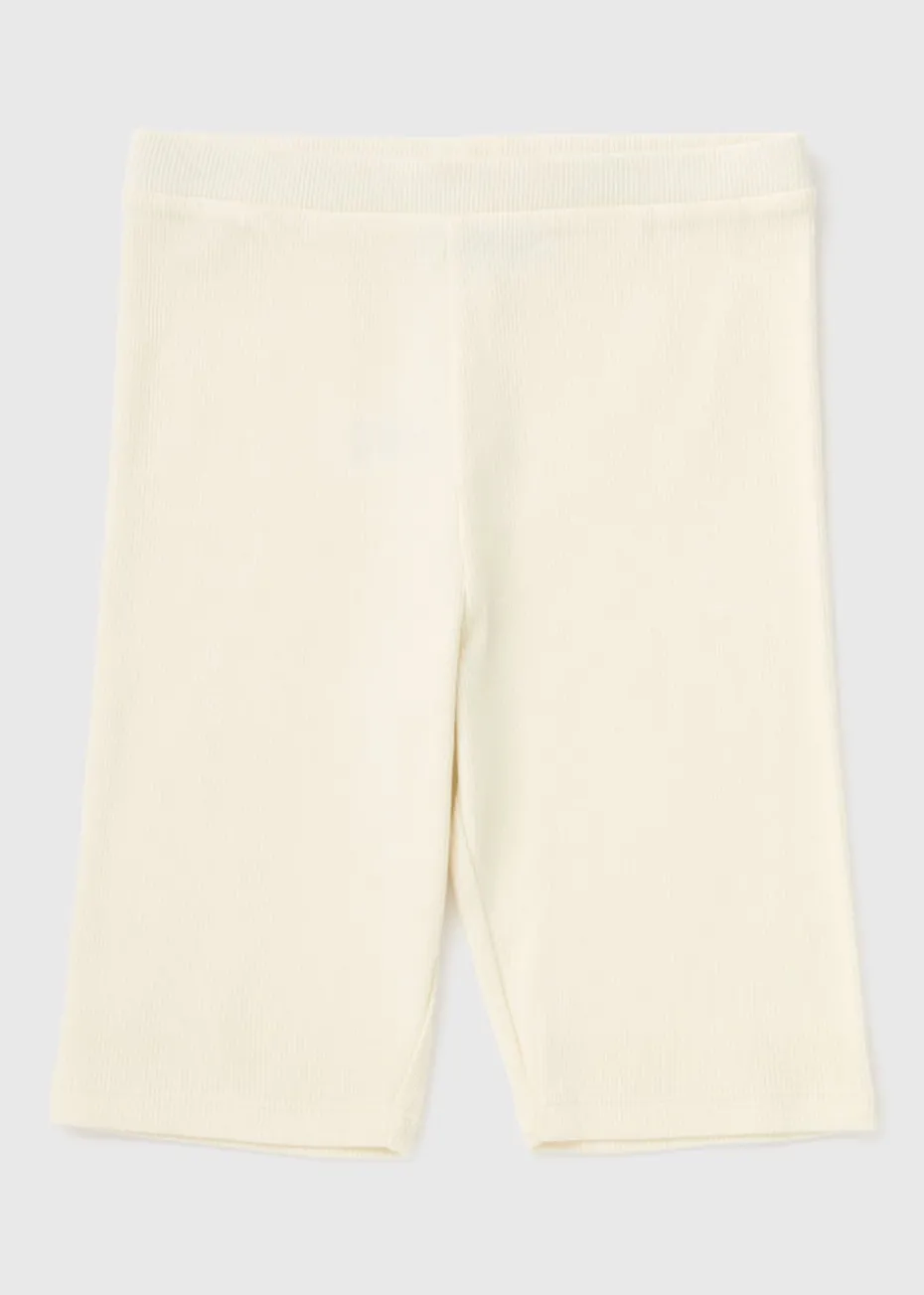 Girls Cream Ribbed Shorts (7-15yrs)