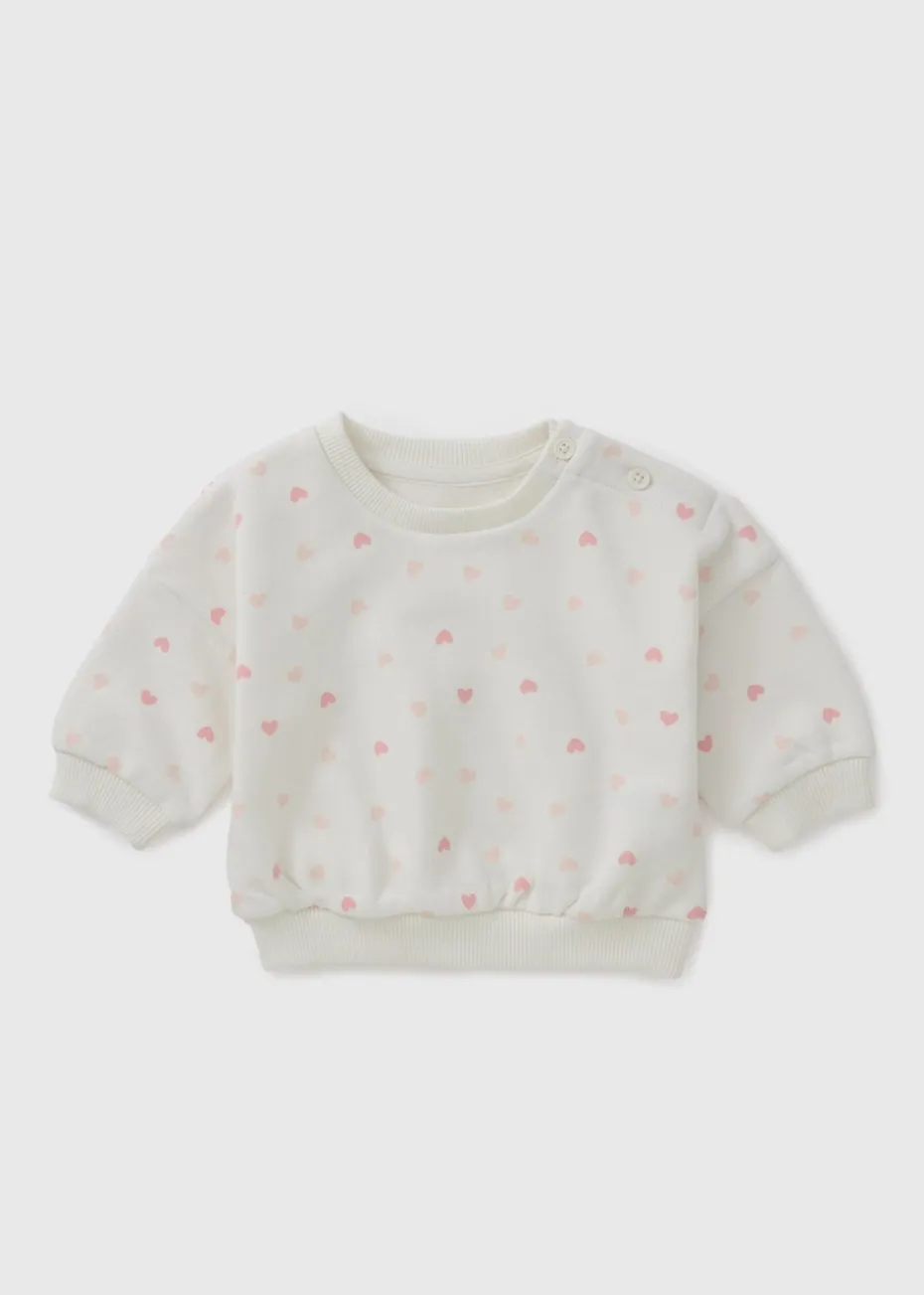 Girls Cream Spot Heart Sweatshirt (Newborn-23mths)