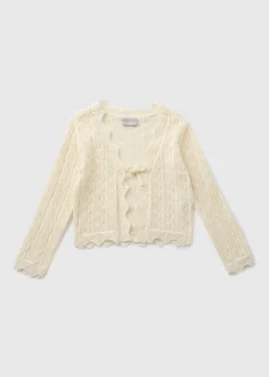 Girls Cream Tie Crochet Cardigan (7-15yrs)