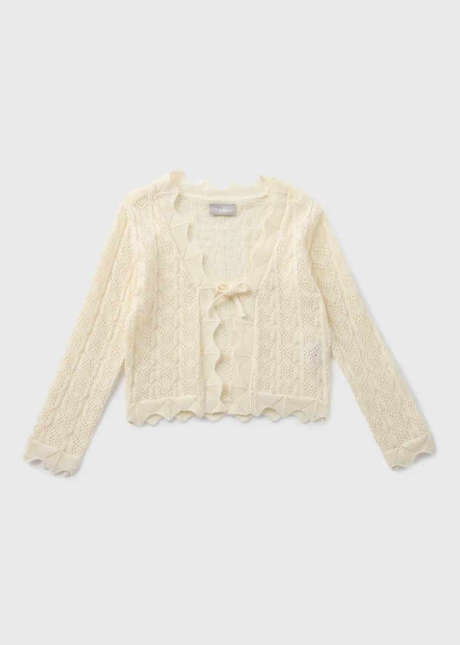 Girls Cream Tie Crochet Cardigan (7-15yrs)