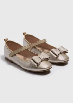 Girls Gold Bow Ballet Shoes (Younger 10-Older 5)