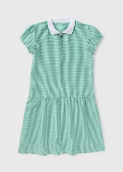Girls Green Gingham Knit Collar School Dress (3-13yrs)