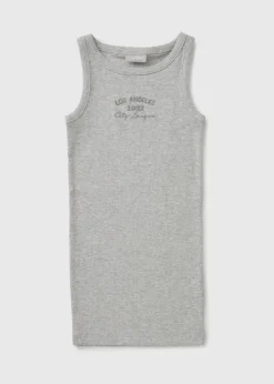 Girls Grey Los Angles Ribbed Dress (7-15yrs)