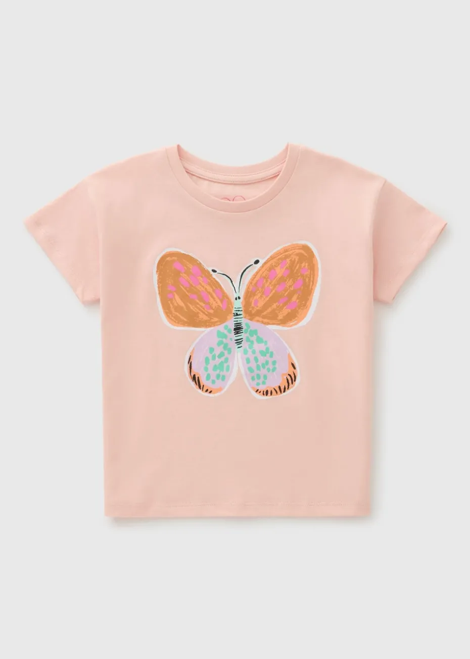 Girls Light Pink Butterfly T-Shirt (1-7yrs)