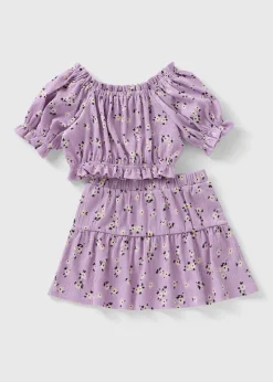 Girls Lilac Floral Top & Skirt Set (7-15yrs)