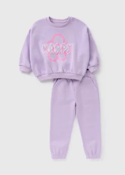 Girls Lilac Happy Sweatshirt & Jogging Bottoms (1-7yrs)