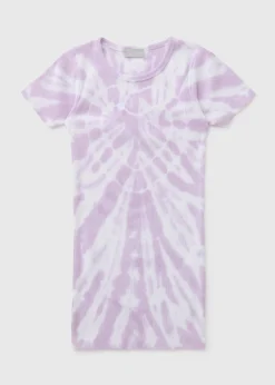 Girls Lilac Ribbed Tie Dye T-Shirt Dress (7-15yrs)