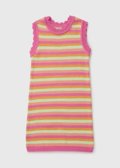 Girls Multicolour Crochet Stripe Dress (7-13yrs)