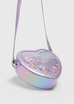 Girls Multicolour Glitter Heart Crossbody Bag