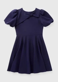 Girls Navy Bow Scuba Dress (7-15yrs)