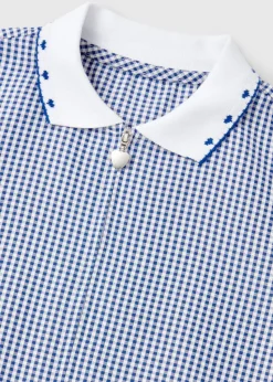 Girls Navy Gingham Knit Collar School Dress (3-14yrs)