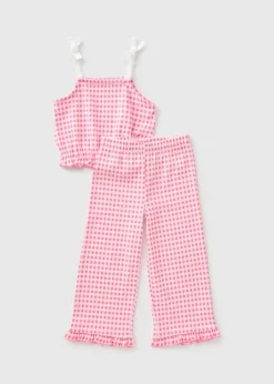 Girls Pink Gingham Top & Trouser Set (1-7yrs)