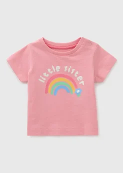 Girls Pink Little Sister Rainbow T-Shirt (Newborn-23mths)