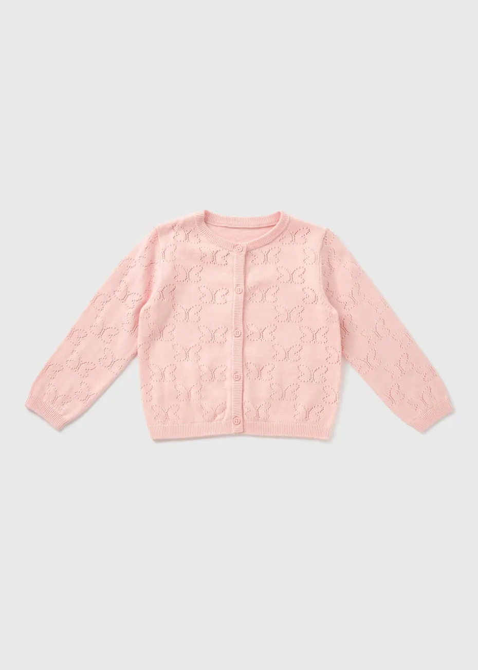 Girls Pink Pointelle Cardigan (1-7yrs)