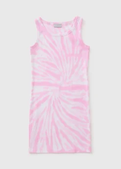 Girls Pink Ribbed Tie Dye Dress (7-15yrs)