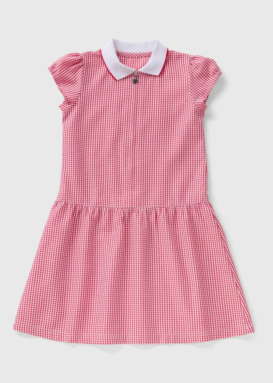 Girls Red Gingham Knit Collar School Dress (3-13yrs)