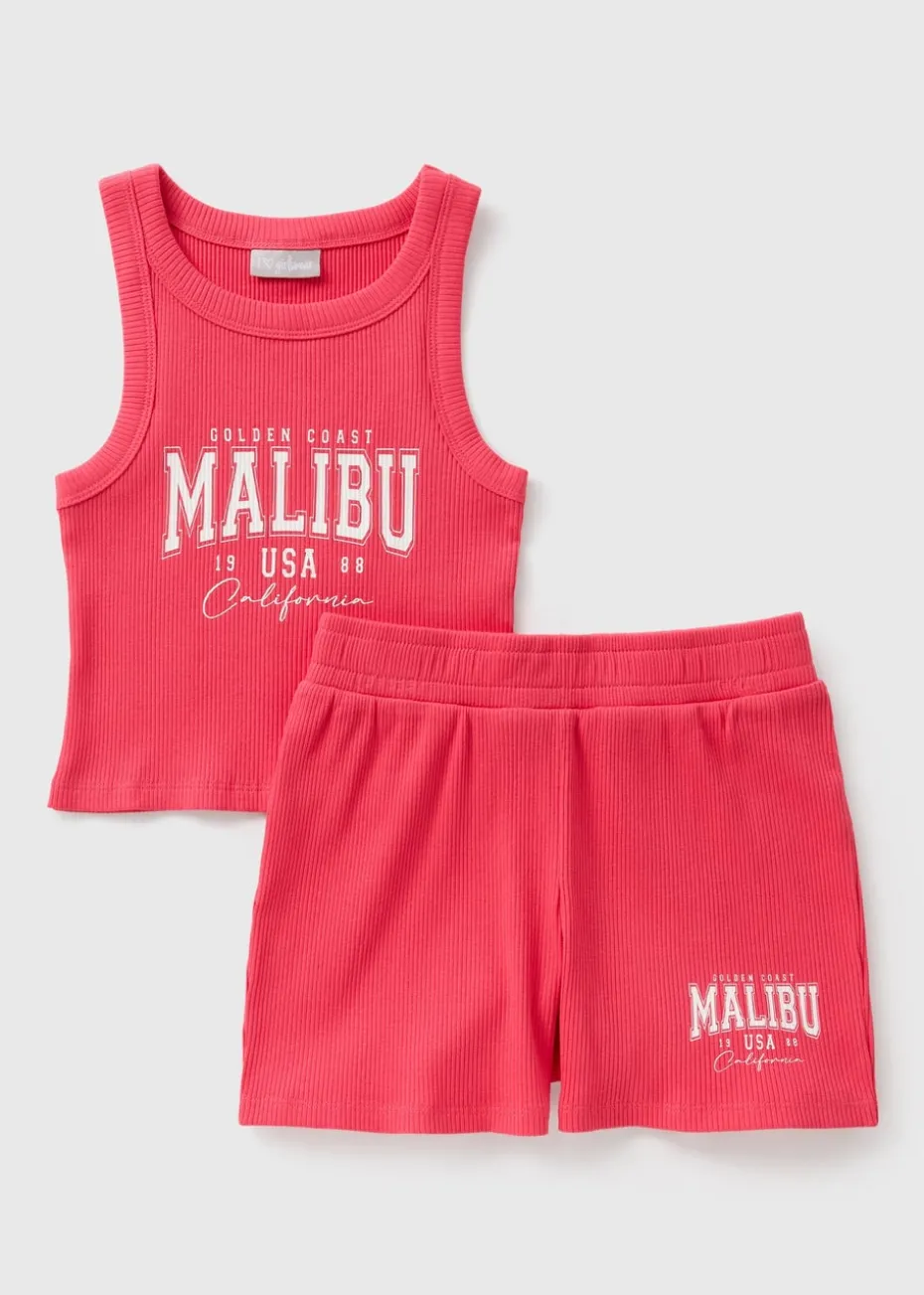 Girls Red RInger Vest & Shorts Set (7-15yrs)