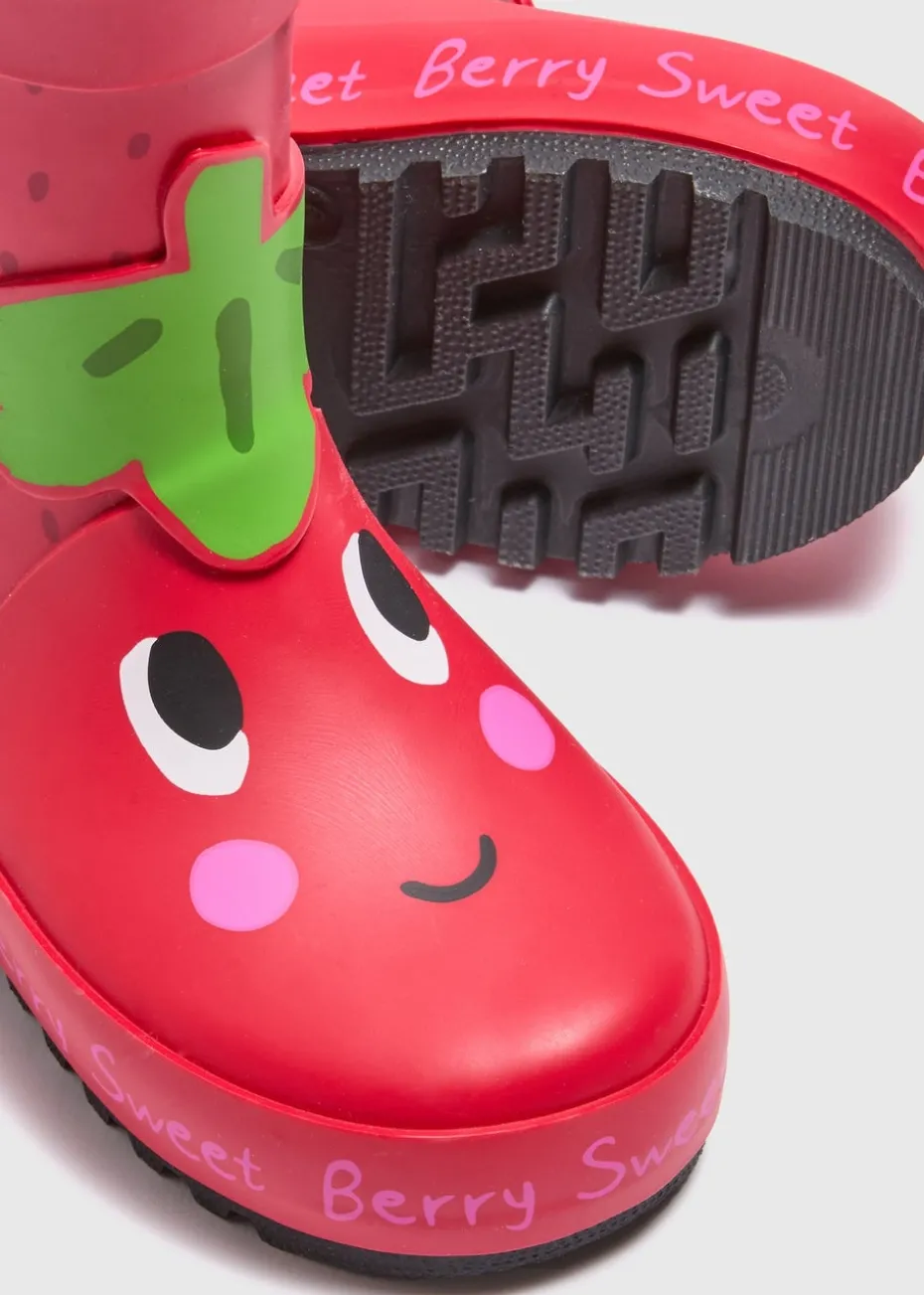 Girls Red Strawberry Wellies (Younger 4-12)