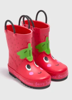 Girls Red Strawberry Wellies (Younger 4-12)