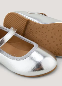 Girls Silver Ballet Flats (Younger 4-12)