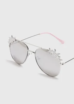 Girls Silver Butterfly Sunglasses