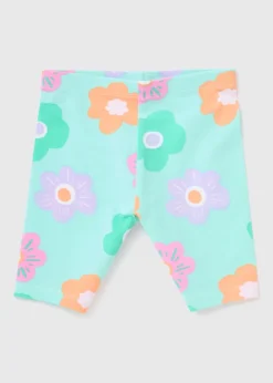 Girls Turquoise Flower Cycle Shorts (1-7yrs)