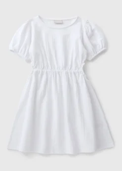 Girls White Crinkle Dress (7-15yrs)
