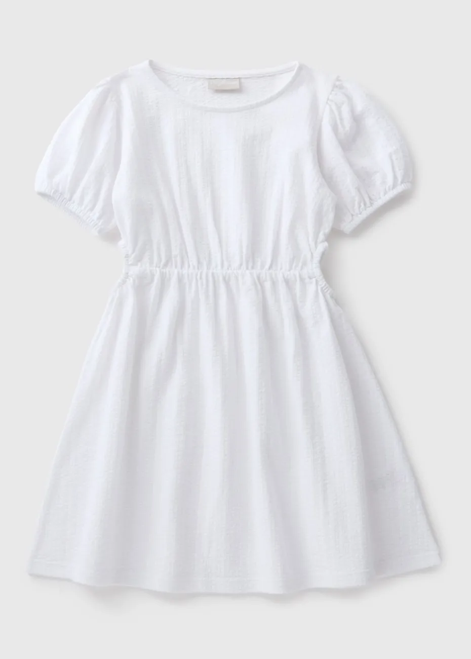 Girls White Crinkle Dress (7-15yrs)
