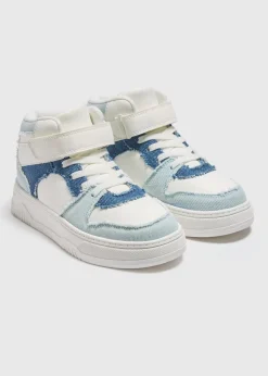 Girls White Denim High Top Trainers (Younger 10-Older 5)