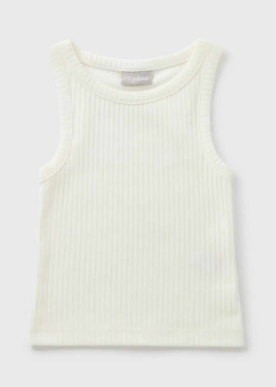 Girls White Ribbed Vest (7-15yrs)