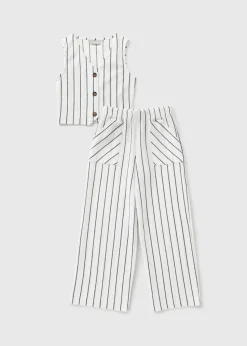 Girls White Striped Waistcoat & Trousers Set (7-15yrs)
