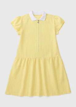 Girls Yellow Generous Fit Gingham Knit Collar School Dress (3-13yrs)