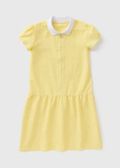 Girls Yellow Gingham Knit Collar School Dress (3-13yrs)