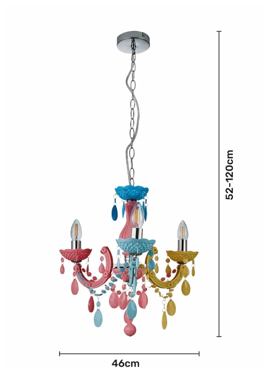 Glow Marie Therese Funky 3 Arm Chandelier Light (Adjustable 52-120cm x 46cm)