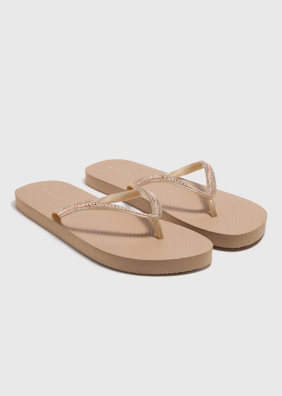 Gold Diamante Flip Flops