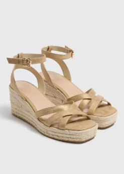 Gold Espadrille Wedge Sandals