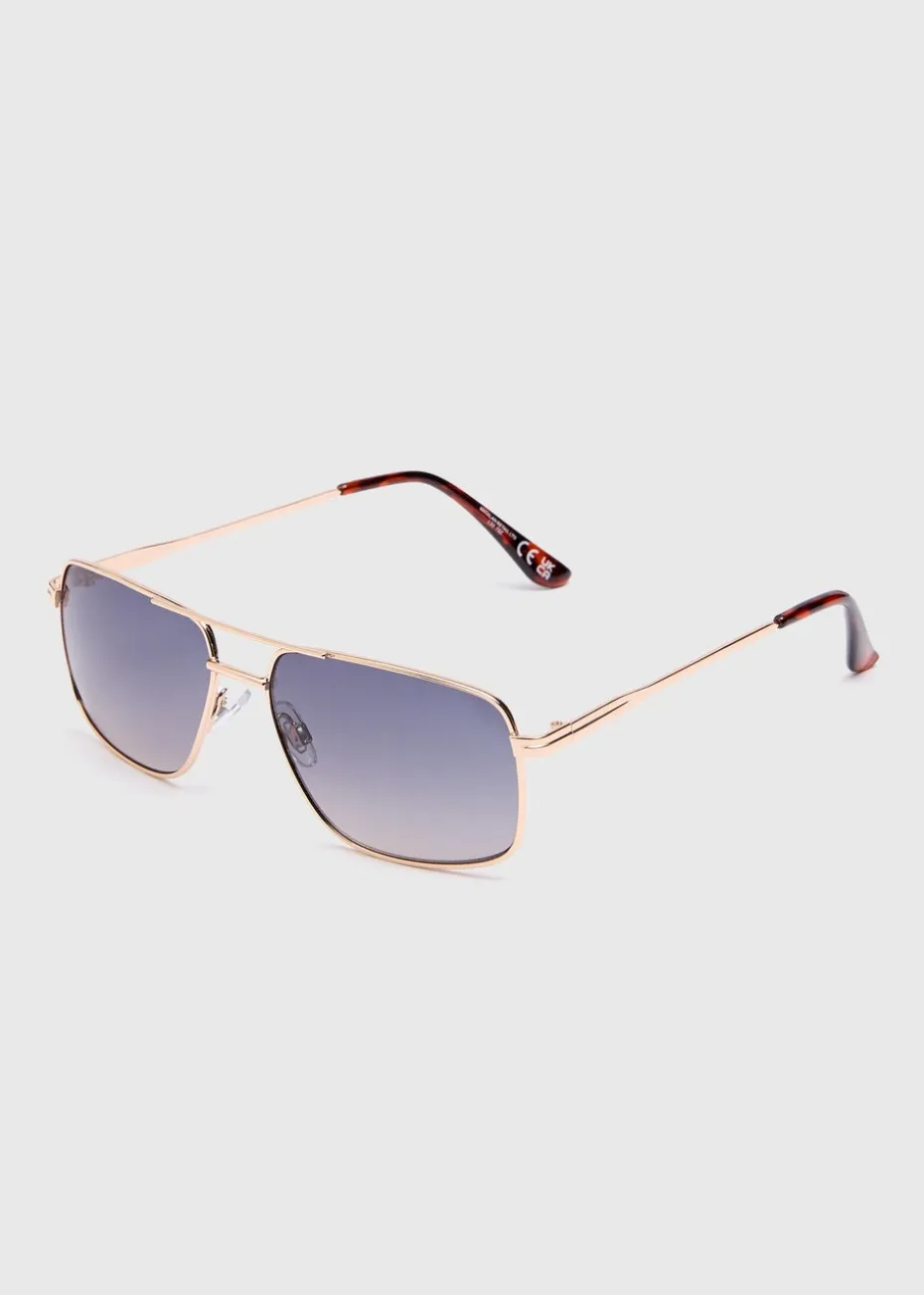 Gold Rounded Aviator Sunglasses