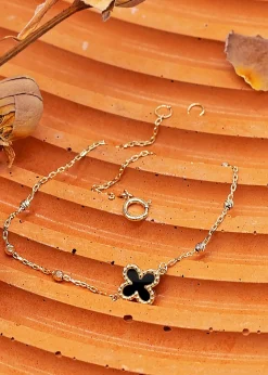 Golden Moments 9ct Black Onyx Clover DC Ball Bracelet